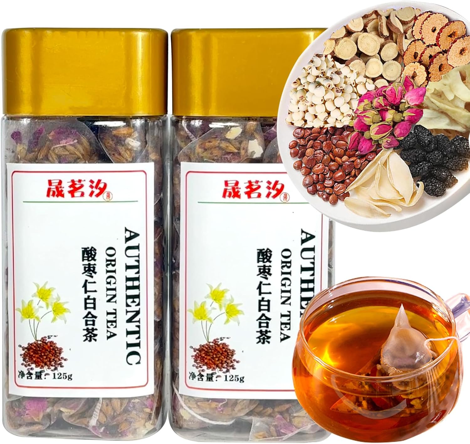 Sour Jujube Kernel Lily Poria Cocos Tea Bags Good Night Sleep Tea Combination of Lily, Rose, Mulberry, Licorice,Lotus seed, Polygonatum and Jujube Chinese Herbal Tea 酸枣仁 酸枣仁茶 酸枣仁茯苓百合茶 助眠安神 250g/8.82oz 32bags