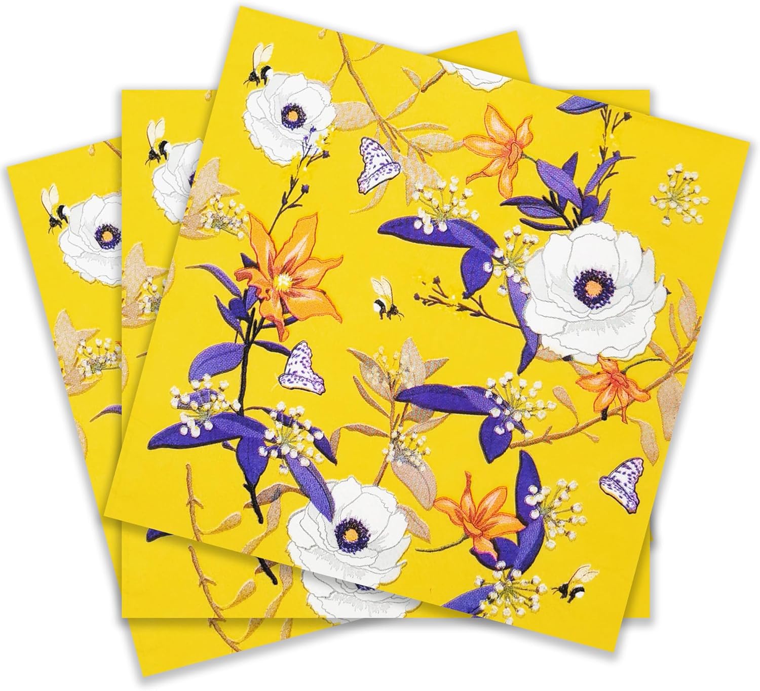 Zelten Colored Paper Party Napkins, 20 Count Shabby Chic for Wedding, inner, Tea Party, Decoupage, Lilies and Peonies