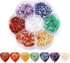 PESOENTH 7 Chakra Stones Chakra Crystals,Natural Gemstones Crystals Healing Stones with Engraved Reiki Symbols Chakras Heart Shaped Stones Set,Spiritual Crystal Gifts for Beginners Yoga Meditation