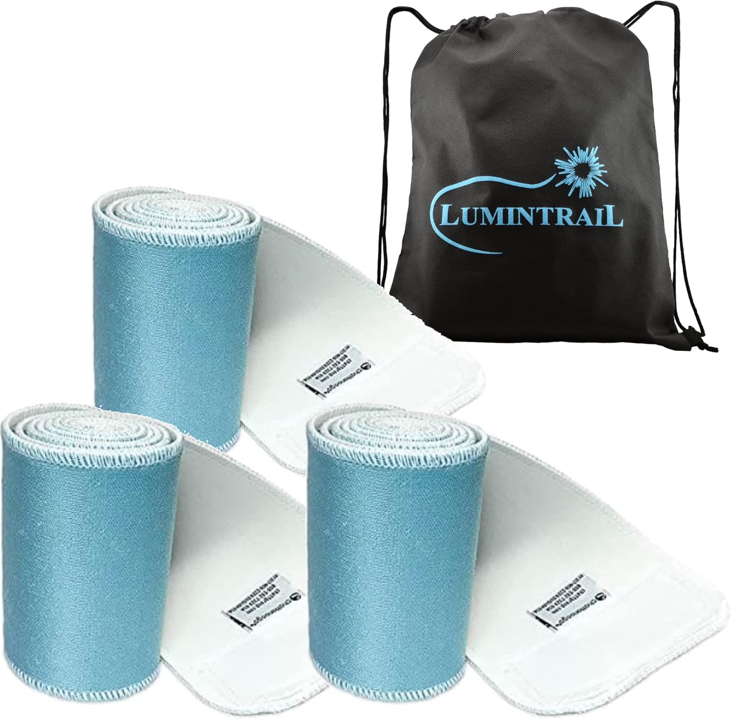 Chattanooga Nylatex Therapeutic Treatment Wrap 4" x 36", 3 Count Pack, Ideal for Holding Cold Packs and Steam Packs, with a Lumintrail Drawstring Bag