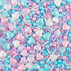 Pastel Sprinkles for Cake Decorating, 4.6oz White Pink Blue and Purple Heart Sprinkle Mix with Edible Sugar Pearls & Jimmies, Perfect for Ice Cream Toppings, Cakes, Donuts, Cookies, Cupcakes