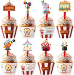 Hooqict 48 Pack Carnival Theme Party Decorations Circus Cupcake Toppers and Wrappers for Kids Boys Girls Circus Party Favors Carnival Birthday Cupcake Cake Decorations Supplies
