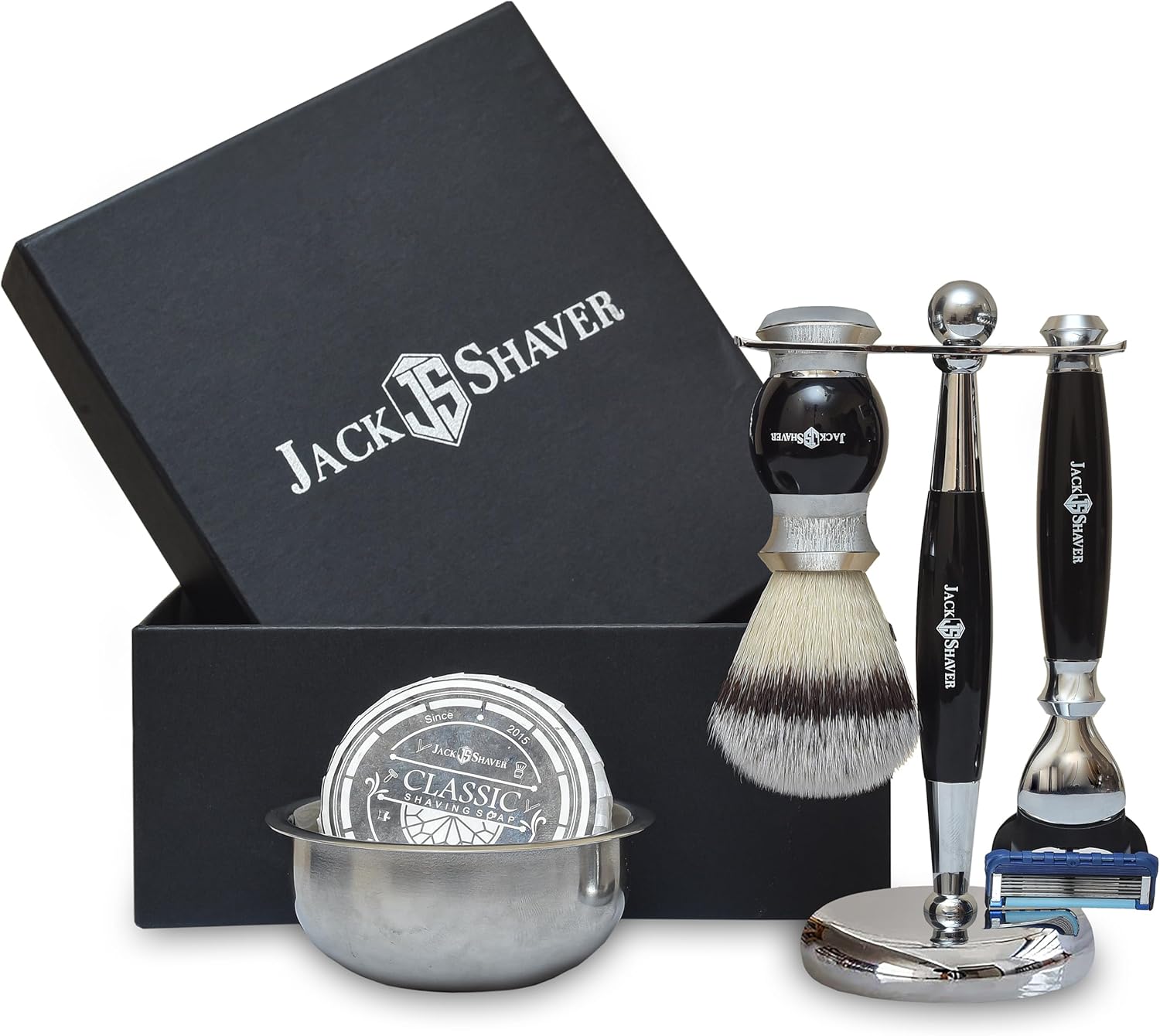 Mens Shaving Set- Personal 5Pc Shaving Kit for Men - 5 Edge Shaving Razor - Synthetic Badger Shaving Brush – Shaving Soap and Bowl – Shaving Stand - Best Gift for Men
