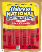 Hebrew National Jumbo Beef Franks, Hot Dogs, 4 Count