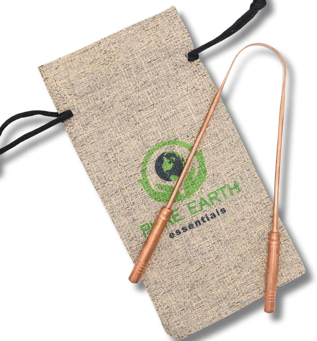 Pure Copper Tongue Scraper for Adults and Kids - Ayurvedic Tongue Cleaner with Case - Reusable Copper Tongue Cleaner for Fresh Breath and Daily Oral Care by PURE EARTH Essentials (1 Piece/Pack)