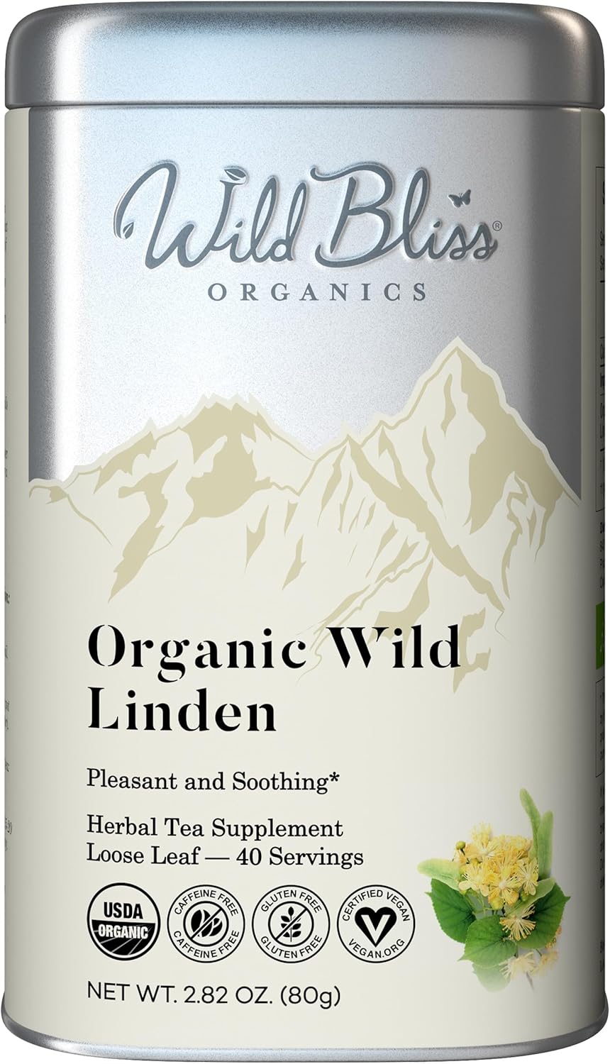 Wild Bliss Organic Linden Flower Tea - Caffeine Free Loose Leaf Calming Herbal Tea - 2.82 Ounces - 40 Servings