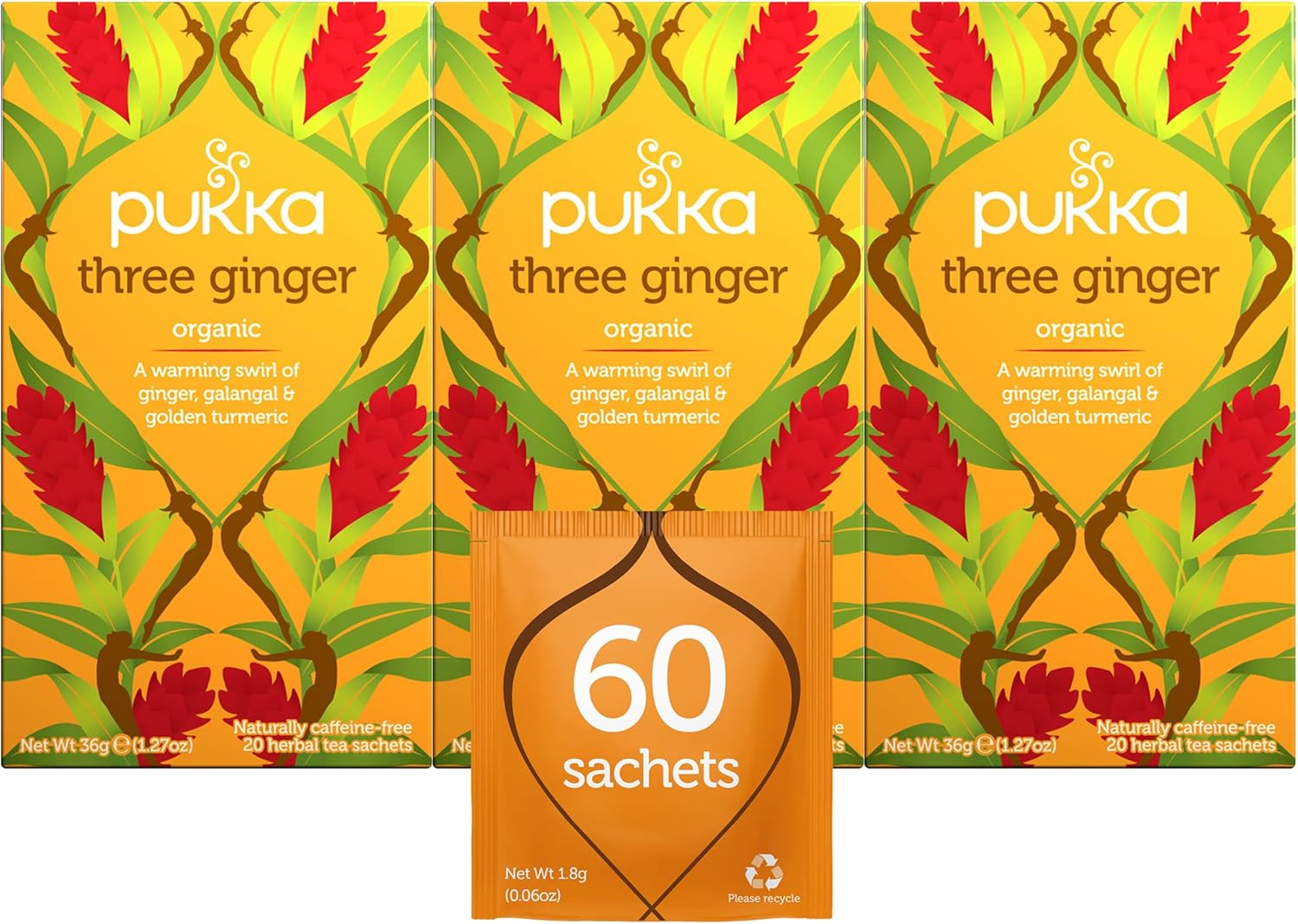 Pukka Herbal Tea Three Ginger 20 Count (Pack of 3)