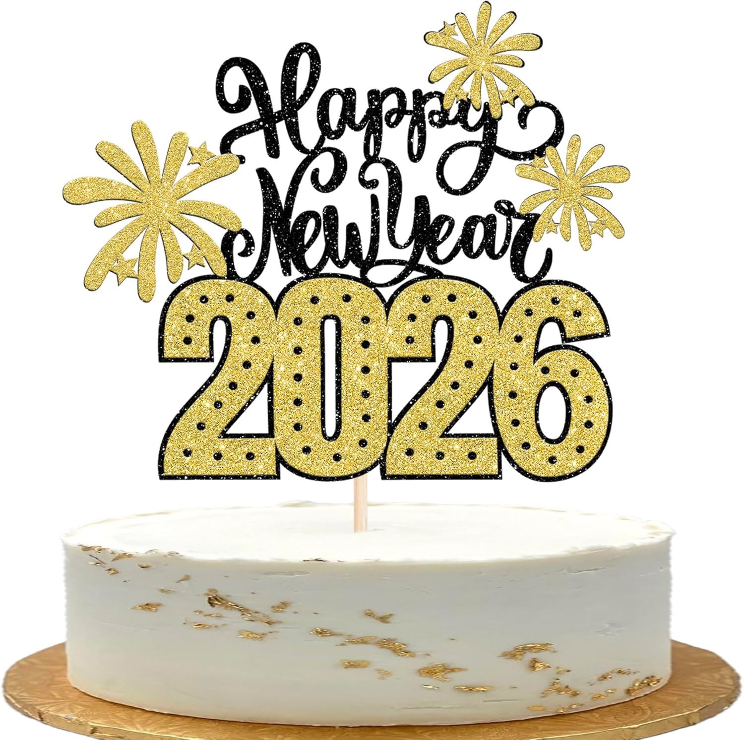 1 Pack 2026 Happy New Year Cake Topper Glitter Hello 2026 Fireworks Cake Pick Welcome 2026 Happy New Year's Eve Cake Decoration Party Supplies Gold