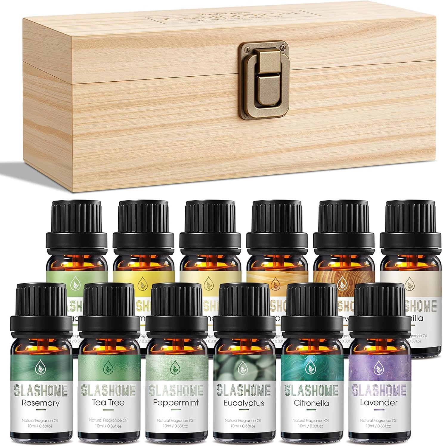 12 Pack Essential Oils for Diffusers for Home - Water Soluble Diffuser Oils Set for Humidifiers & Spa, Scented Oil with Wooden Gift Box for Women - Lavender, Peppermint, Sweet Orange, Tea Tree & More