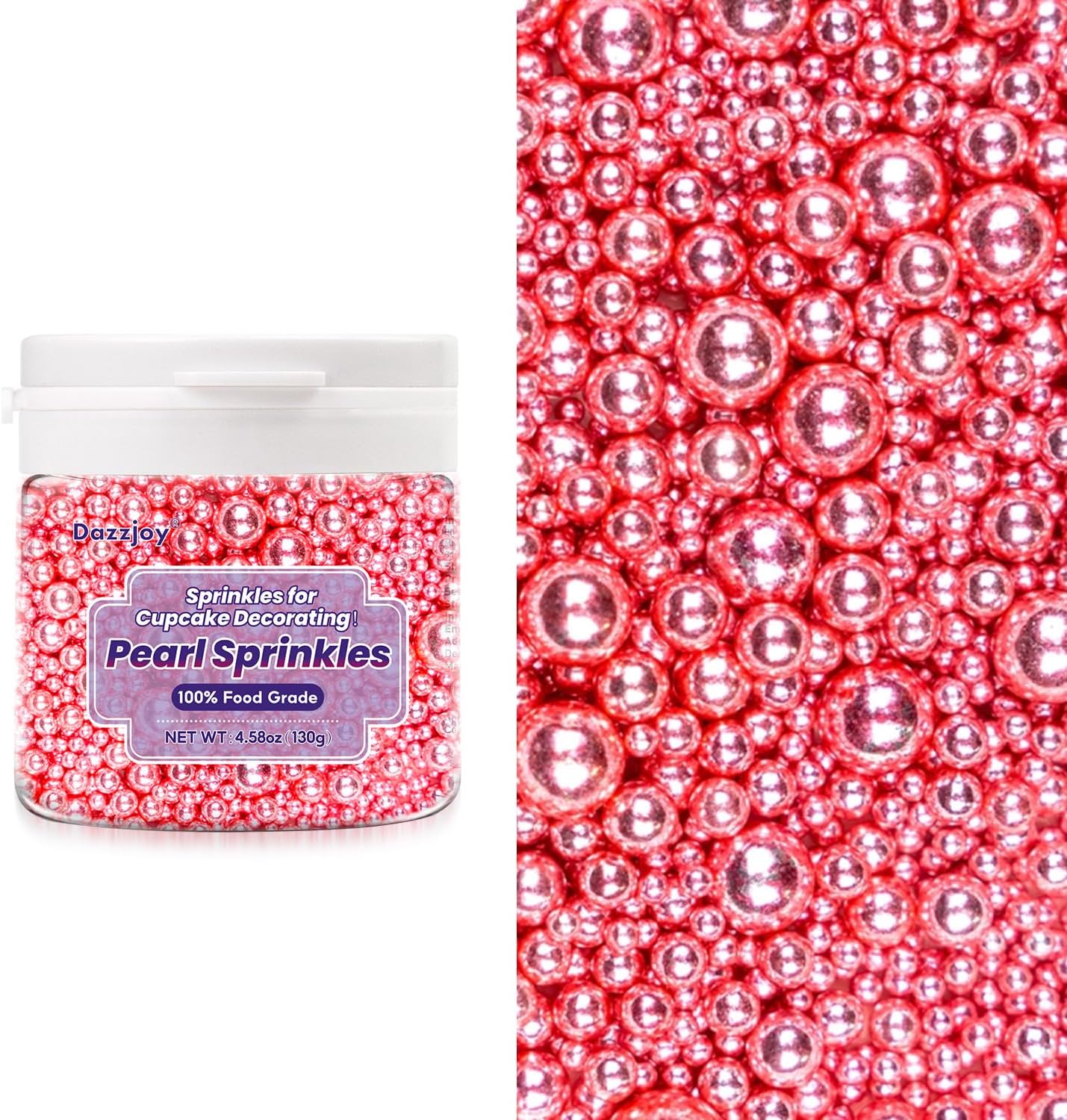 Dazzjoy Edible Rose Gold Pearl Sugar Candy Sprinkles, Mix Size, 4.58oz, Sprinkles for Cupcake Decorating, Baking Cake Decorations, Wedding Party Valentines Easter Supplies