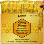 Mens Gold Honey - Royal Jelly Honey for Men, Extra Strength Quality, Herbal Superfood Mix - Raw & Natural Energy & Power Supplement, No Added Sugar - 24 Individual Packets, 10g