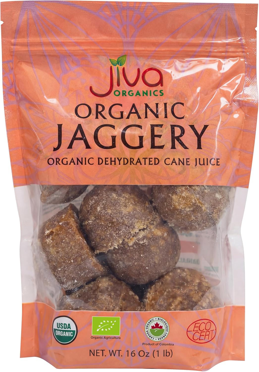 Jiva Organics Jaggery Whole 1 LB (454g) | Cone Shapes - Gur, Panela | Unrefined Natural Cane Sugar | No Chemicals, No Preservatives