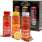Jamie's Hive to Table Infused Honey Gift Set – Hot, Lemon, and Cinnamon Flavors, 36 Oz, Pack of 3 Squeeze Bottles – 100% Natural Raw Honey
