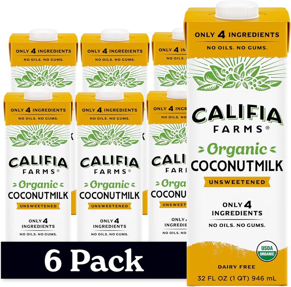 Califia Farms - Organic Coconut Milk, 32 oz (6 pack), Dairy Free, Vegan, Plant Based, Vegan, Gluten Free, Non GMO, USDA Organic