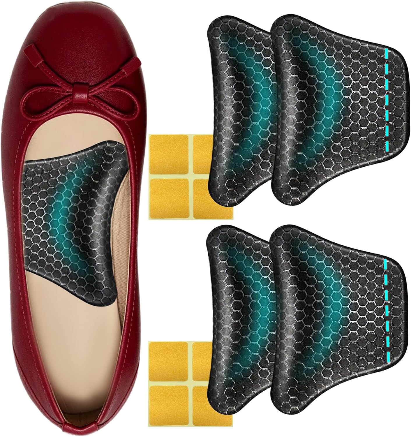Plantar Fasciitis Relief Arch Support Insert Soft Gel Arch Pad Adhesive Orthotic Shoe Insole for Flat Feet & High Arch Support Cushions for Flats Sandals Trim to Fit, with Extra Sticky Tape - 2 Pairs