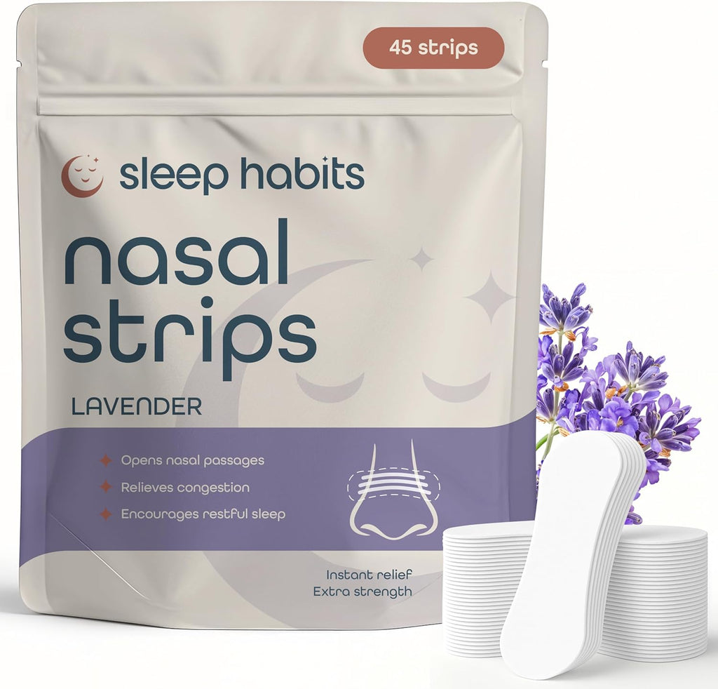 SleepHabits 45PC Breathing Strips, Non-Toxic 3rd Party Tested Nose Strips for Breathing | Nasal Strips for Snoring Solution | Extra Strength for Sensitive Skin | Nasal Strips for Sleeping, Lavender