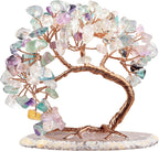 mookaitedecor Natural Fluorite Crystal Money Tree Agate Slice Base Feng Shui Bonsai Crystal Tree for Wealth Luck Desk Decor, 3-4 Inch High