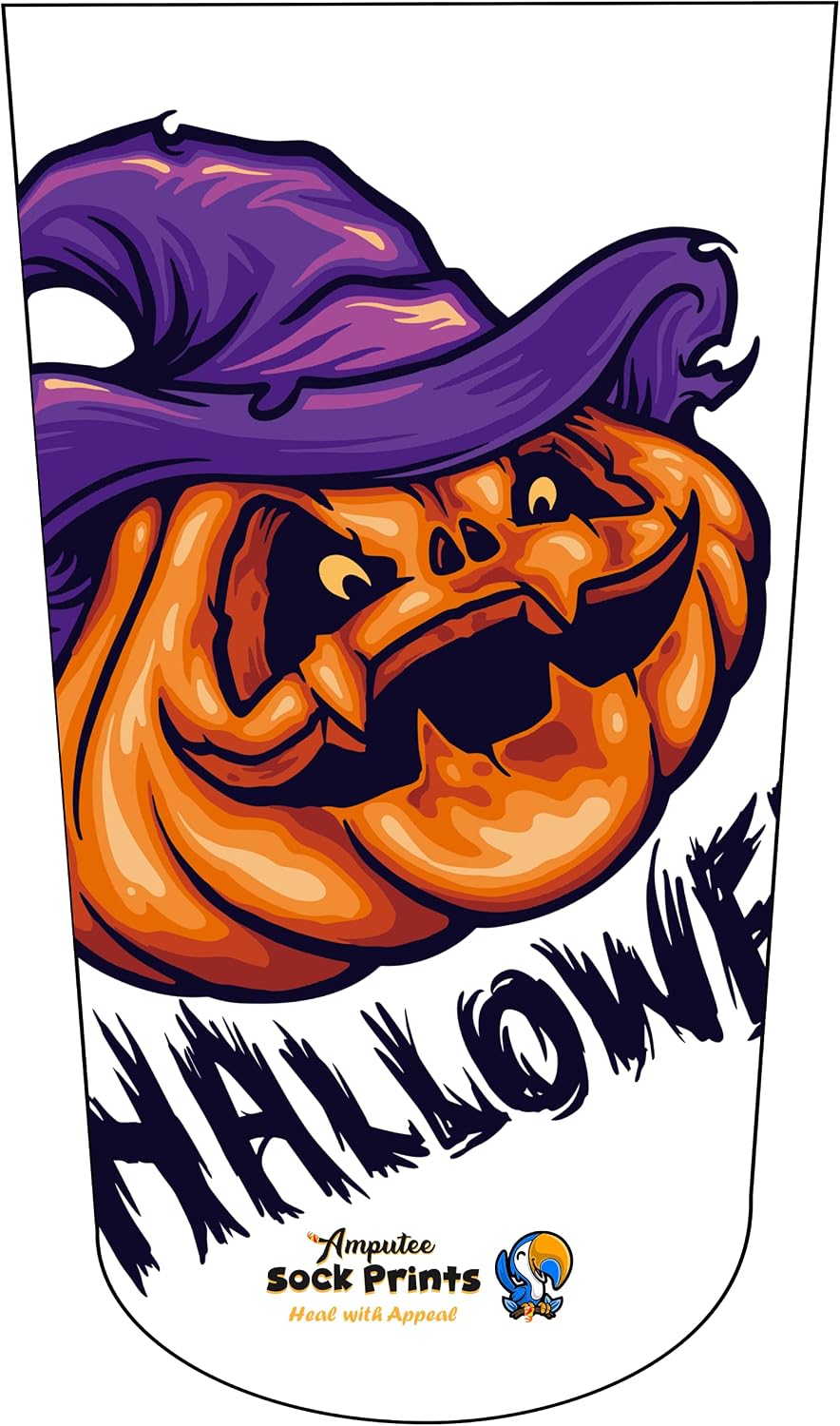 Heal with Appeal Amputee Sock Scary Pumpkin Wizard V1 3ply Stump Sock