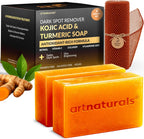 artnaturals Kojic Acid, Turmeric Dark Spot Remover Soap Bars with Vitamin C, Retinol, Collagen & Shea Butter - Original Japanese Complex Infused with Hyaluronic Acid - Includes African Net Sponge, 2 Pack