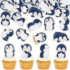 40 Pcs Edible penguin Cupcake Toppers Happy Christmas Holiday Theme Festival Baby Shower Birthday Party Cake Decoration