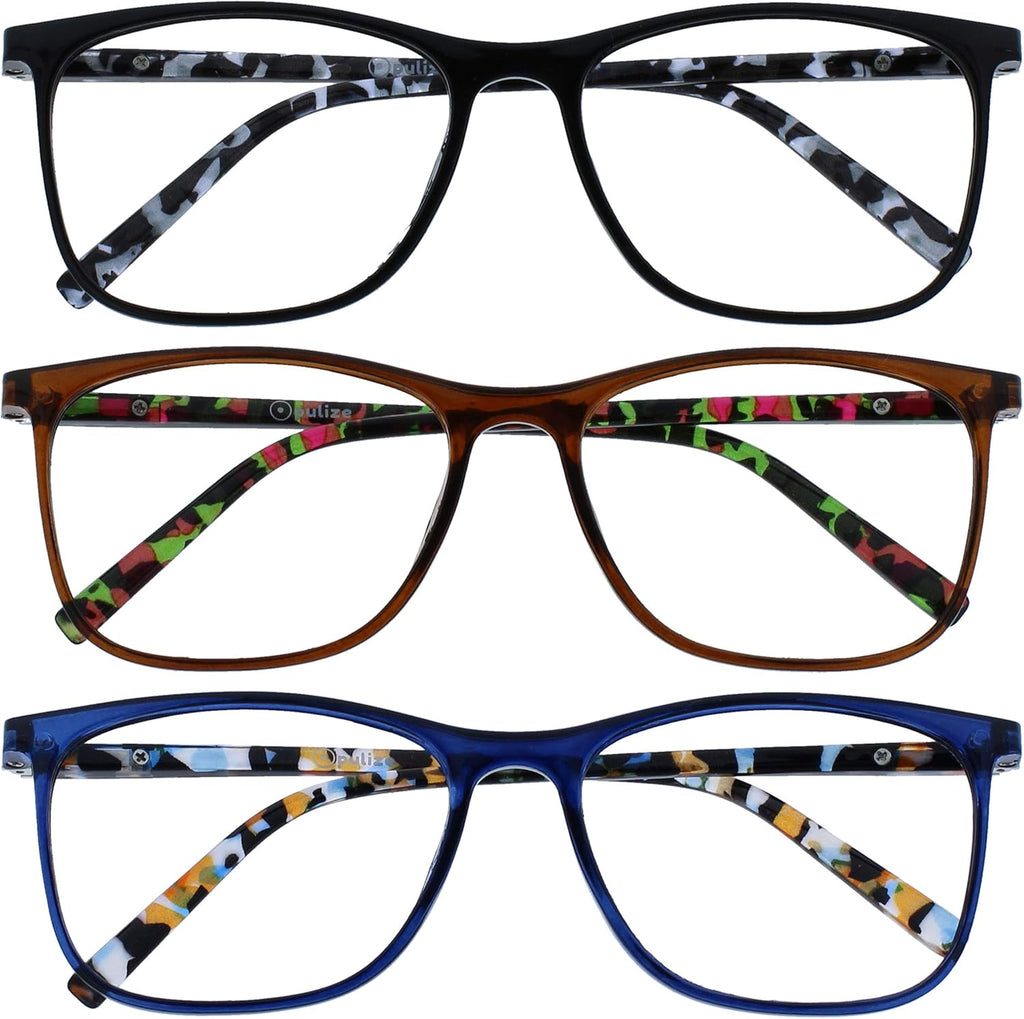 OPULIZE ARC Large Reading glasses for Women Men,Scratch Resistant Rectangular frame with Spring Hinges,black, Brown, Blue+2.5 (Pack of 3)