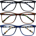 OPULIZE ARC Large Reading glasses for Women Men,Scratch Resistant Rectangular frame with Spring Hinges,black, Brown, Blue+2.5 (Pack of 3)
