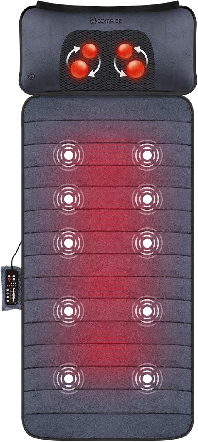 COMFIER Full Body Massage Mat with Movable Neck Pillow, 10 Vibrating Motors & 4 Heating Pads, Back Massage Pad, Mothers Day Gifts for Mom