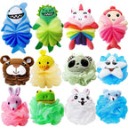 12 Pcs Kids Bath Loofahs Bath Sponge Cute Shower Ball Cartoon Animal Mesh Pouf Colorful Body Scrubbers for Girls Boys Washing Exfoliating