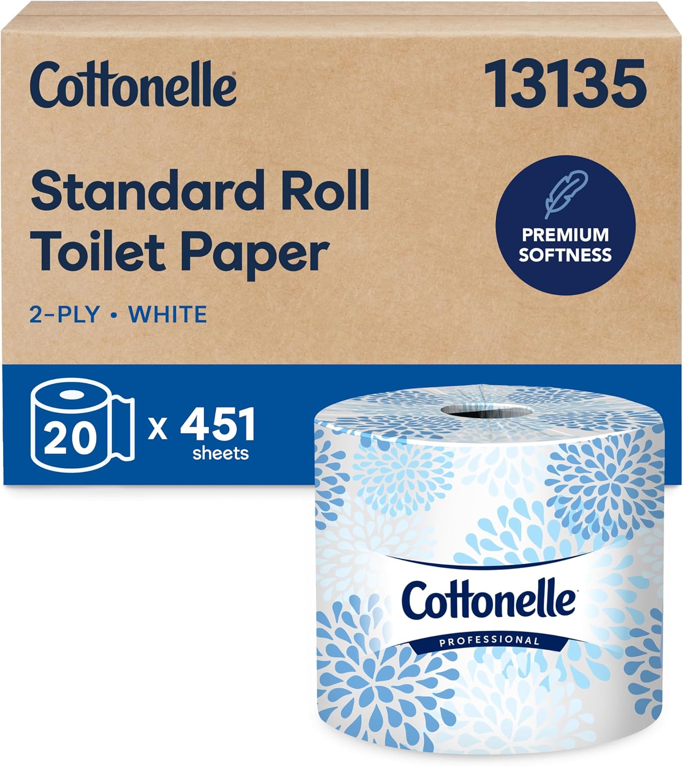Cottonelle Professional Standard Roll Toilet Paper, Bulk (13135), 2-Ply, White, Compact for Easy Storage (20 Rolls of 451 Sheets, 9,020 Sheet Total)