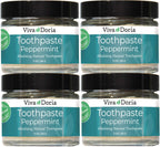 Pack of 4 Viva Doria Fluoride Free Natural Toothpaste - Peppermint (3 oz Glass jar) Refreshes Mouth, Freshens Breath, Keeps Teeth and Gum Healthy