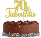 1 PCS 70 & Fabulous Cake Topper Gold Glitter 70th Birthday Anniversary Cake Pick Decoration for 70th Birthday Wedding Anniversary Party Decorations Happy 70th Birthday Cake Decorations Supplies
