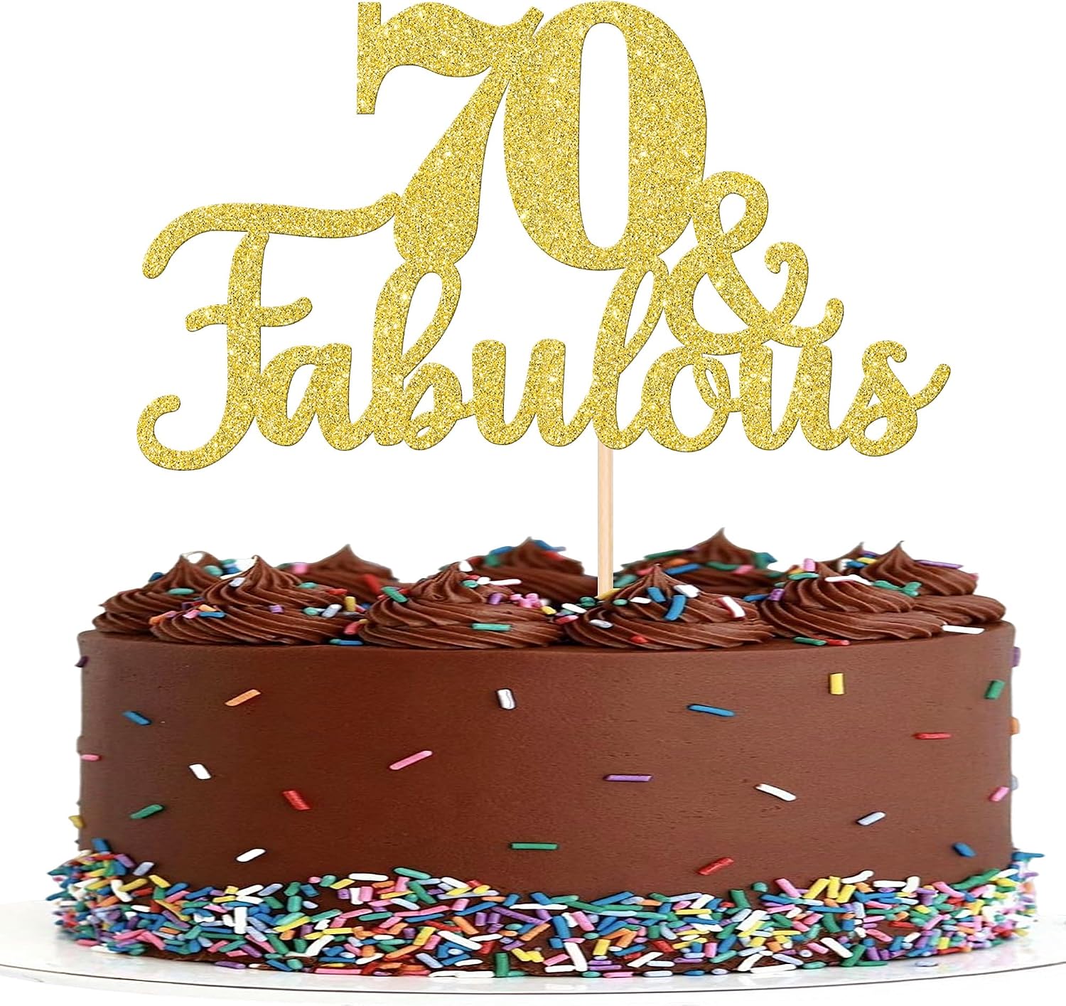 1 PCS 70 & Fabulous Cake Topper Gold Glitter 70th Birthday Anniversary Cake Pick Decoration for 70th Birthday Wedding Anniversary Party Decorations Happy 70th Birthday Cake Decorations Supplies