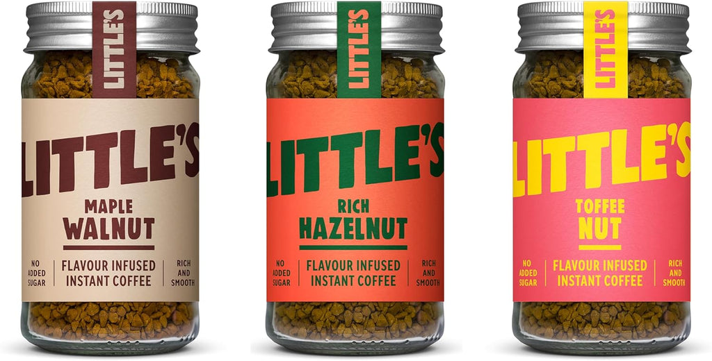 Little’s Flavored Instant Coffee Nut Lovers Gift Set of 3 – Maple Walnut, Toffee Nut, Rich Hazelnut – No Added Sugar, Freeze-Dried Instant Coffee, 3 x 1.76 oz Jars, Total 42 Servings