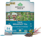 ORGANIC INDIA Tulsi Breakfast Herbal Tea - Black Tea, Holy Basil, Relieve Stress & Energize, USDA Organic, Non-GMO, Caffeinated - 18 Bags, 3 Pack