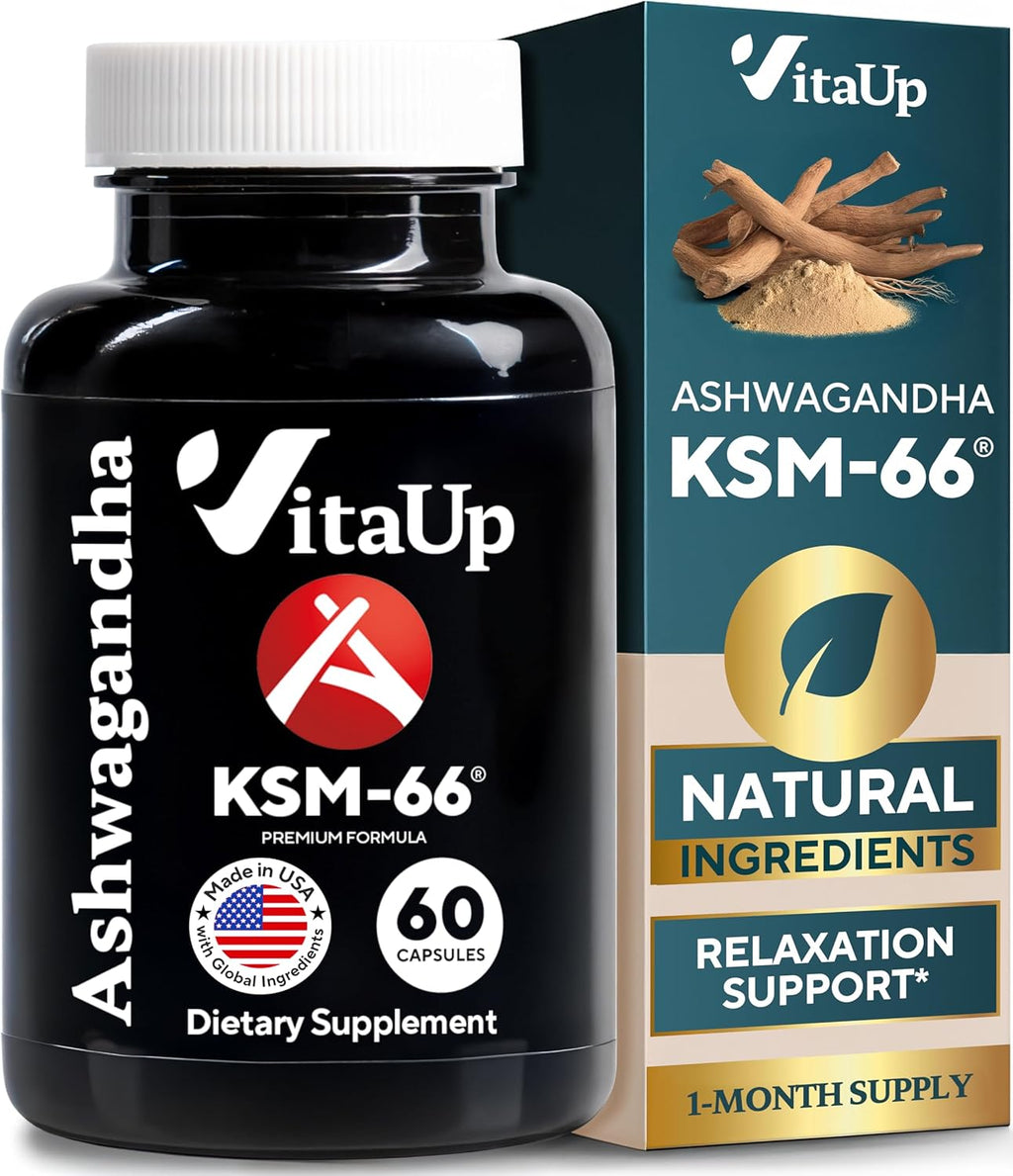 Ashwagandha KSM 66 with Black Pepper - USA Made KSM-66 Ashwagandha Supplements for Energy, Relaxation and Normal Cognitive Function - 60 Caps