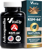 Ashwagandha KSM 66 with Black Pepper - USA Made KSM-66 Ashwagandha Supplements for Energy, Relaxation and Normal Cognitive Function - 60 Caps