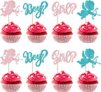 Rsstarxi 24 Pack Valentine's Day Gender Reveal Cupcake Toppers Glitter Boy or Girl Cupcake Toppers Pink or Blue Valentines Cupid Cupcake Picks for Baby Shower Gender Reveal Party Cake Decorations