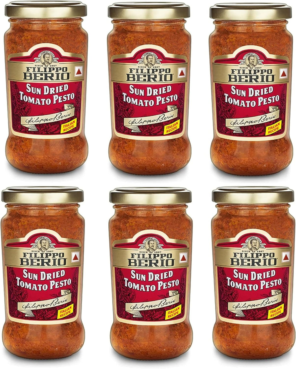 Filippo Berio Pesto, Sun Dried Tomato, 6.7 Ounce Glass Jar, Pack of 6
