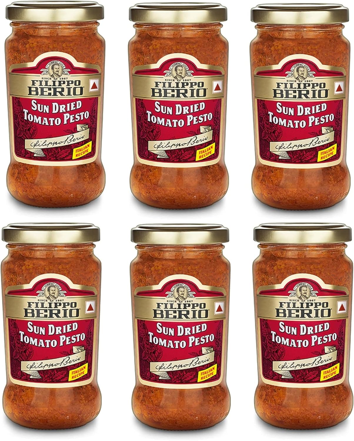 Filippo Berio Pesto, Sun Dried Tomato, 6.7 Ounce Glass Jar, Pack of 6