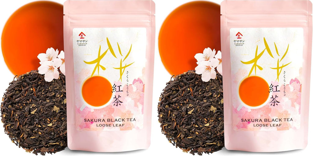 YAMASAN KYOTO UJI Sakura Black Tea Loose Leaf (80g) - Blending Benifuki and Japanese Sakura Cherry Blossom Leaves, Floral and Refreshing Wakocha (Pack of 2)
