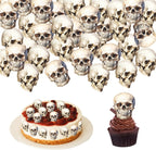 40Pcs Edible Halloween Skull Cupcake Toppers Wafer Paper Skull Cupcake Toppers Halloween Theme Baby Shower Kids Birthday Party Cake Decorations Supplies