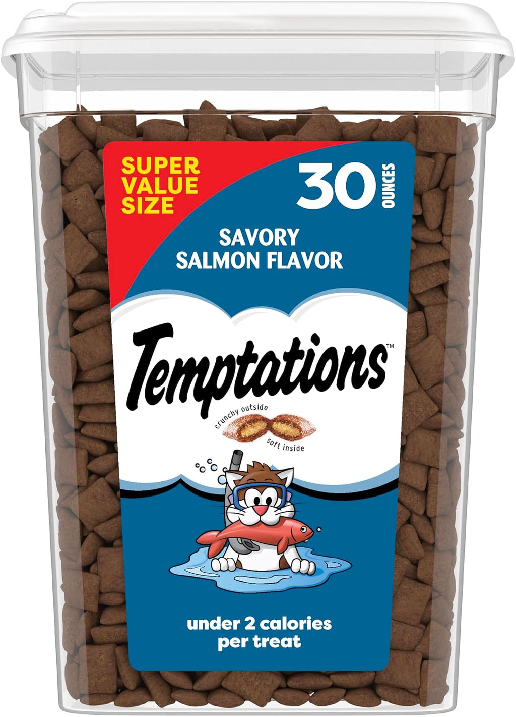 Temptations Cat Treats Classic Crunchy and Soft Cat Treats, Savory Salmon Flavor, 30 oz. Tub