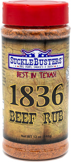 SuckleBusters 1836 Beef Rub: Texas-Style BBQ Seasoning with Bold Cracked Black Pepper, Medium Heat, Gluten-Free, No MSG (12 oz)