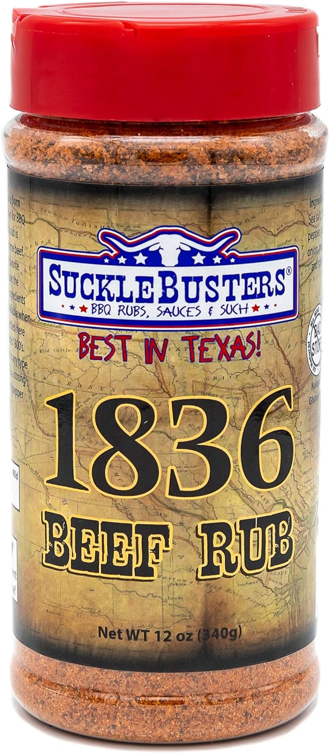 SuckleBusters 1836 Beef Rub: Texas-Style BBQ Seasoning with Bold Cracked Black Pepper, Medium Heat, Gluten-Free, No MSG (12 oz)