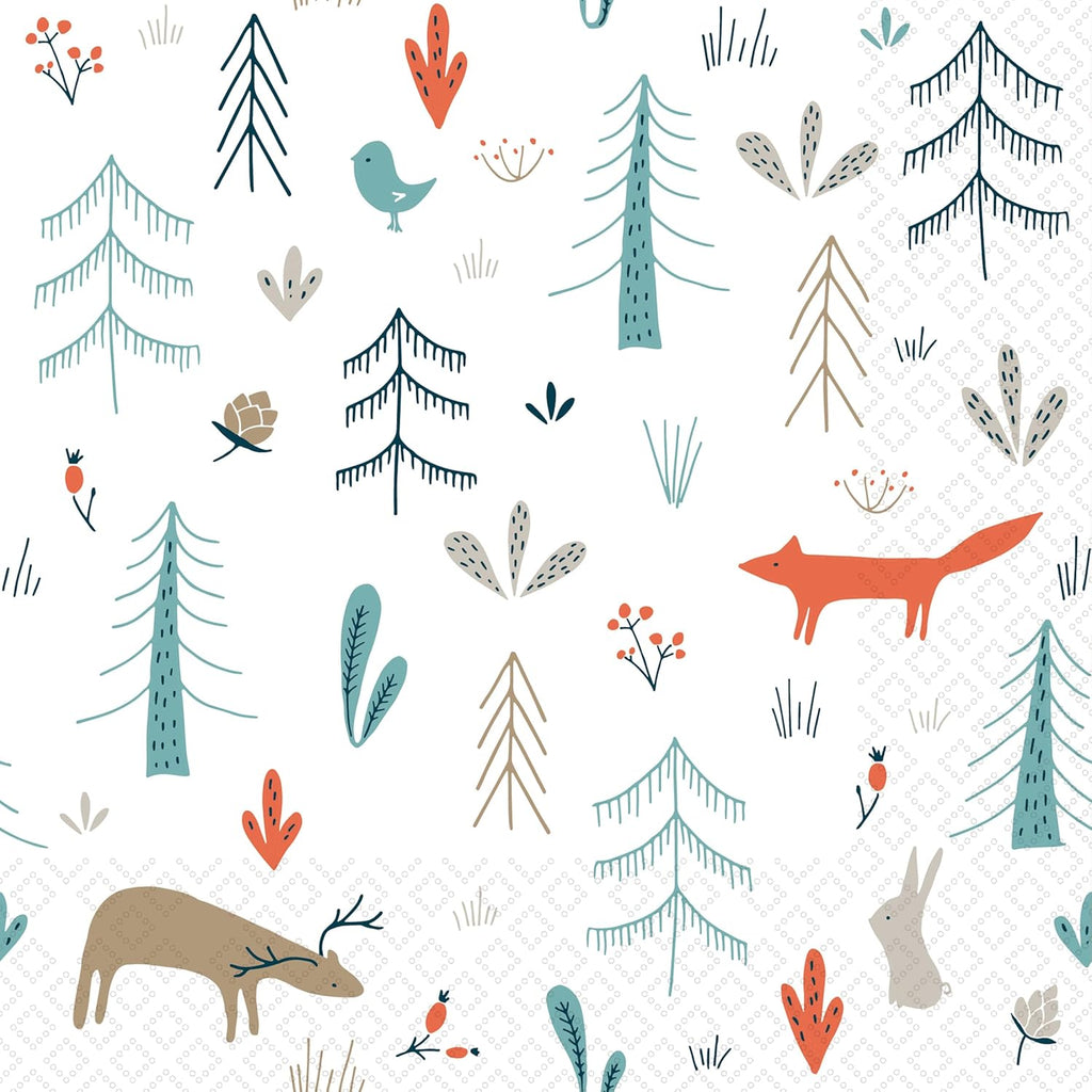 IHR Ideal Home Range Party Napkins Disposable 3-Ply Paper Lunch Napkin Pack, 6.5" x 6.5", Forest Animals, 20-Count