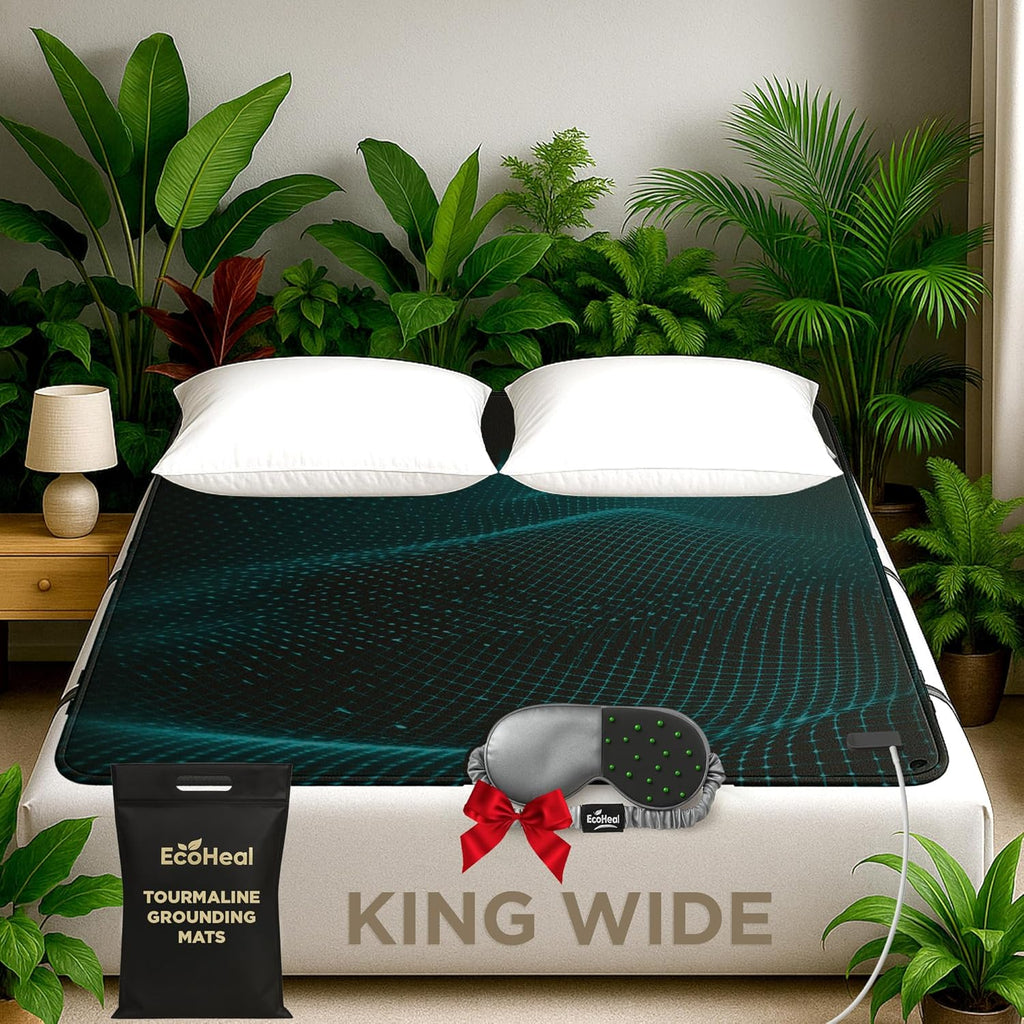 Luxury Tourmaline Grounding Mat King Wide 75” x 54” for Bed & Sofa – PU Leather Conductive Surface, Quality Certified, Includes Silver Sleep Mask & 15ft Cord