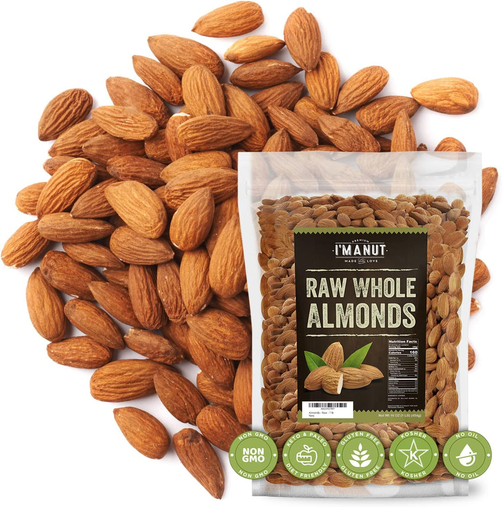 Raw California Almonds 16 oz (1 lb) | Natural | Whole | Batch Tested Gluten & Peanut Free | No PPO | Non-GMO | No Herbicide | Healthy Protein boost | Premium Quality | for Snacking, Baking, Cooking