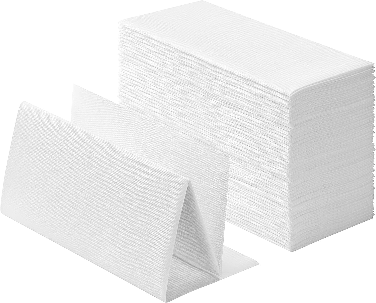 100-Pack Linen-Feel White Napkins, 16"x16" Dinner Napkins for Restaurant, Party, Kitchen Or Event, Bookfolded Guest Towel for Bathroom, Guestroom Or Vanity.