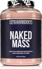 NAKED Strawberry Mass - 1,500 Calories, 50G Protein, Nothing Artificial. Strawberry Weight Gainer Protein Powder - 8lb Bulk, GMO Free, Gluten Free & Soy Free