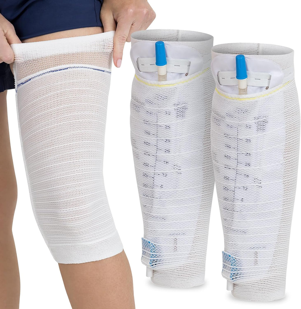 Vive Catheter Leg Bag Holder for Men & Women (2 Pack) - Nephrostomy & Foley Catheter Bag Holder & Cover - Urine Drainage & Storage Bag Holder Stays in Place - Catheter Stabilization (X-Large)